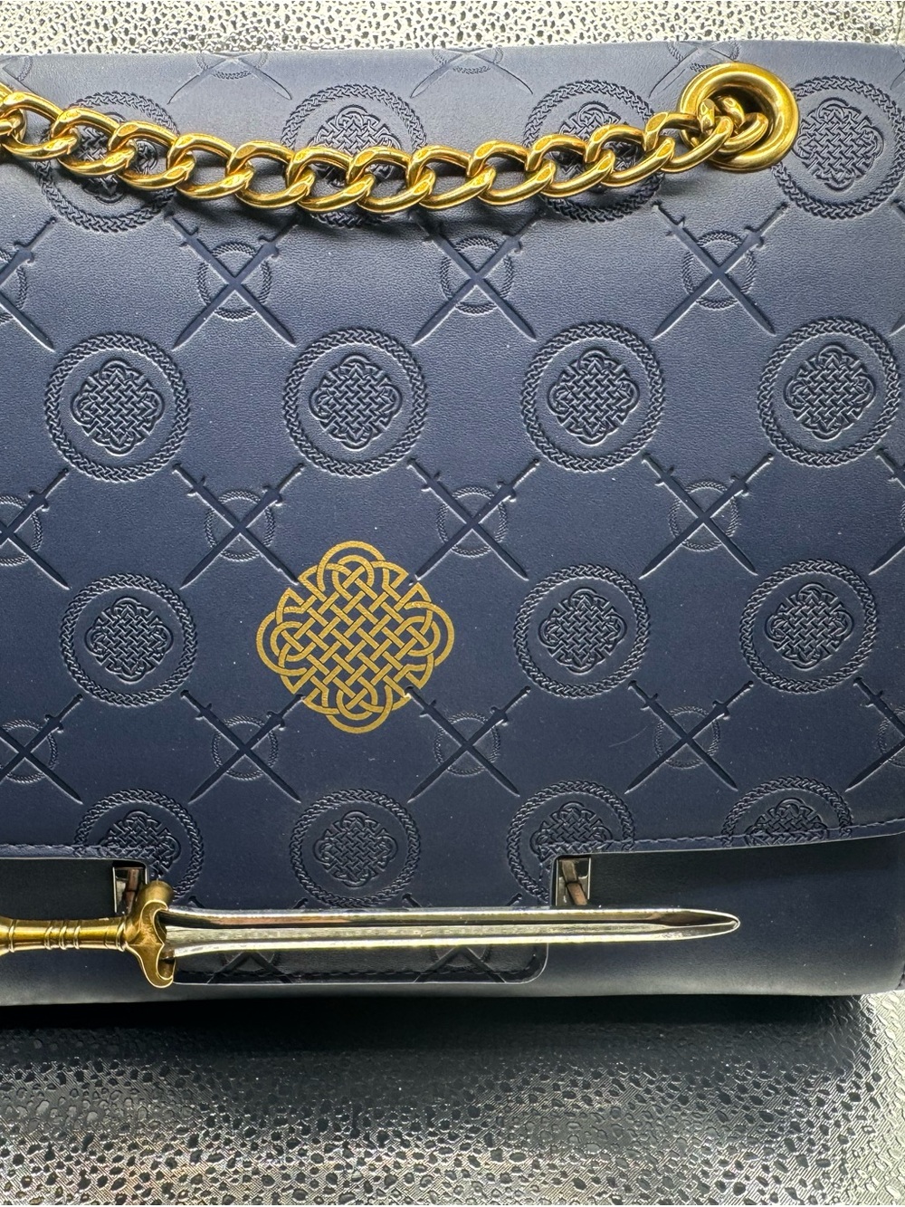 Loungefly Navy Crossbody Bag with Gold Chain and Emblem